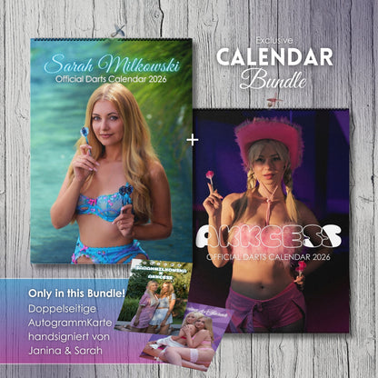 Sarah Milkowski & Akkcess Signiertes Kalender Bundle 2026 – 2er Set Wandkalender DIN A3 – 50 Stk. Limitiert für Dartfans & Sammler